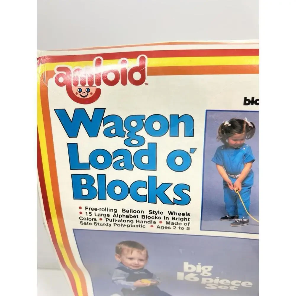Vintage NOS Amloid Wagon Load O’ Blocks Sealed Plastic Wagon Toy